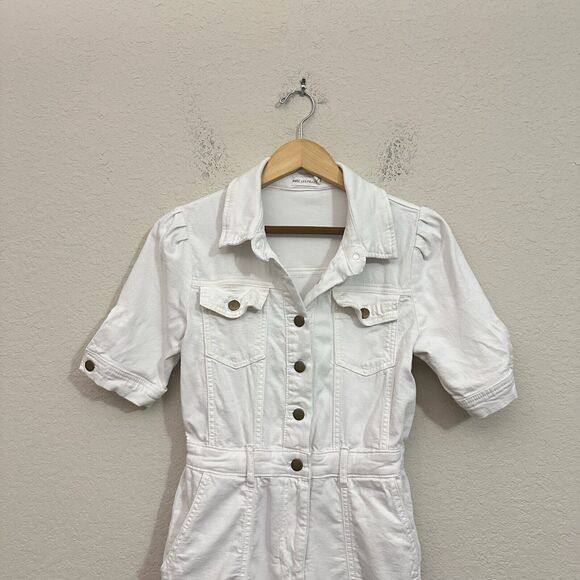 AVEC LES FILLES Jean Romper White Denim Cotton Stretch *Missing Belt* - Picture 3 of 11